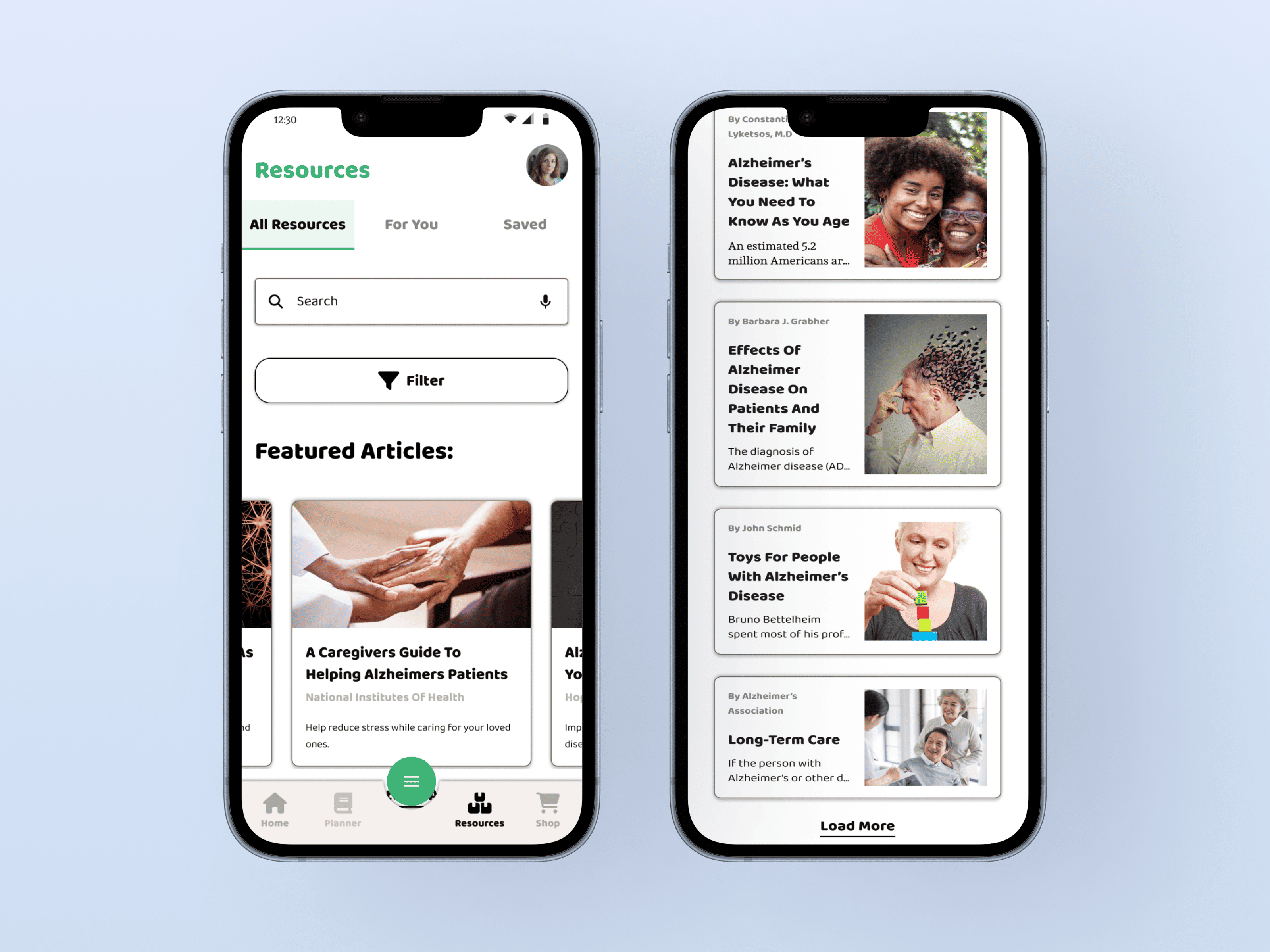 Caretaker UI Resources Screen