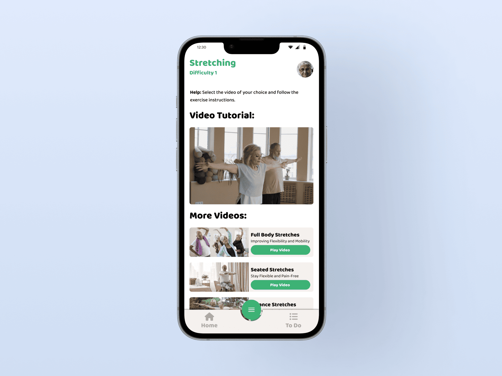Patient UI Exercises Screen