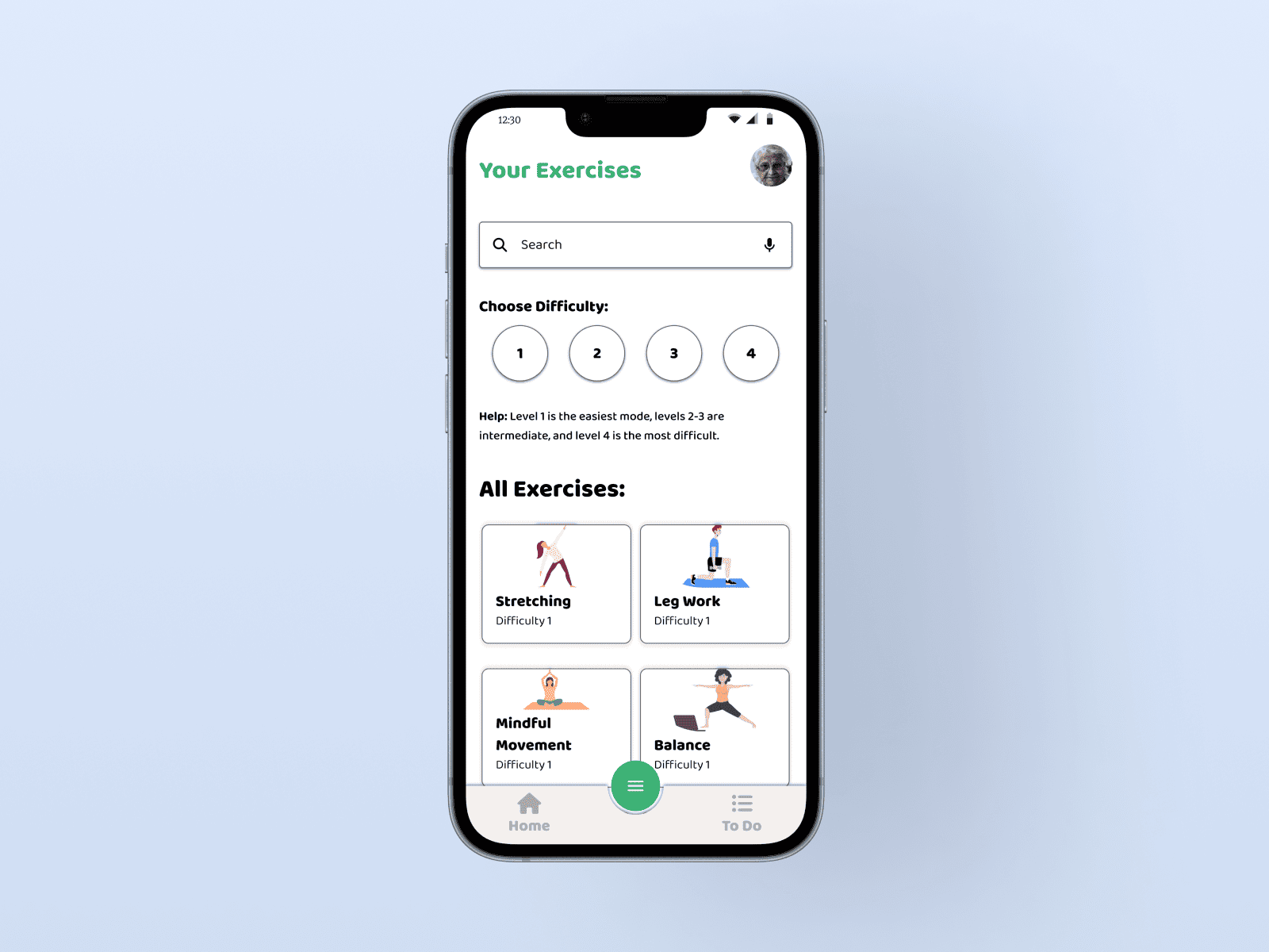Patient UI Exercises Screen