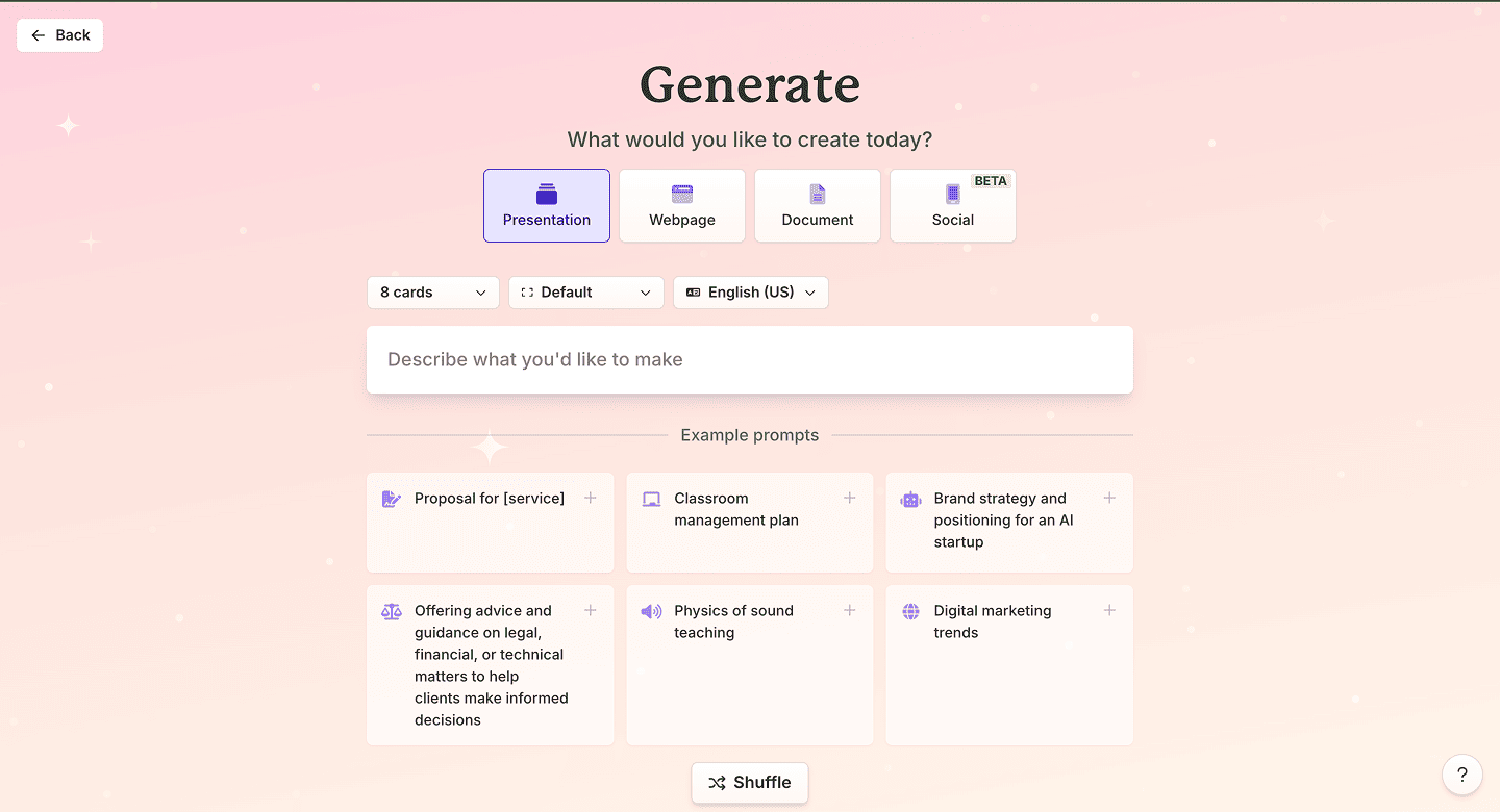 Gamma Presentation Generator UI Image