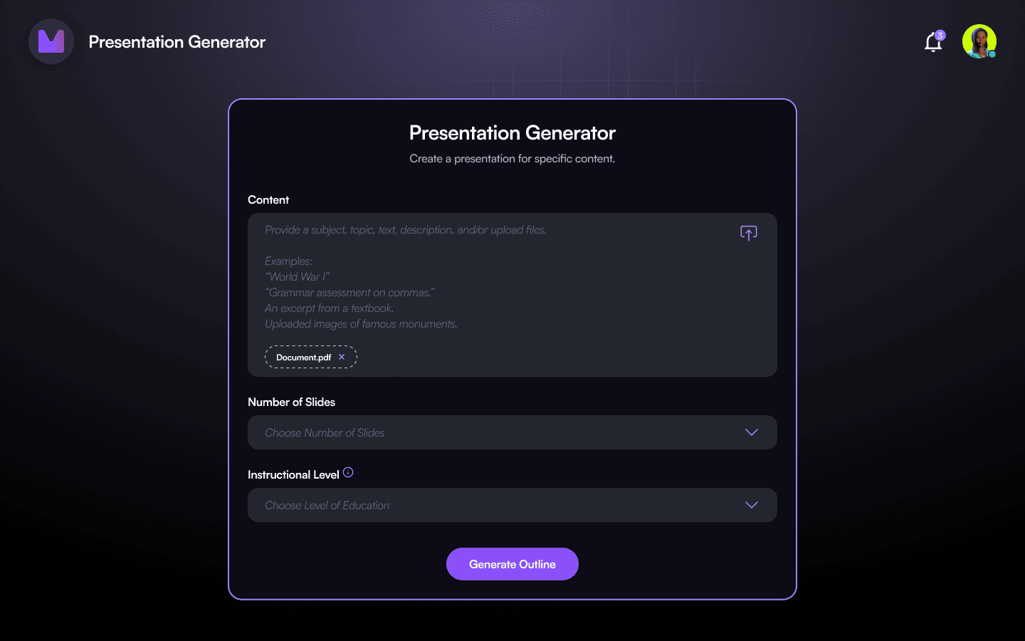 Reality AI Version 1 Presentation Generator UI Image
